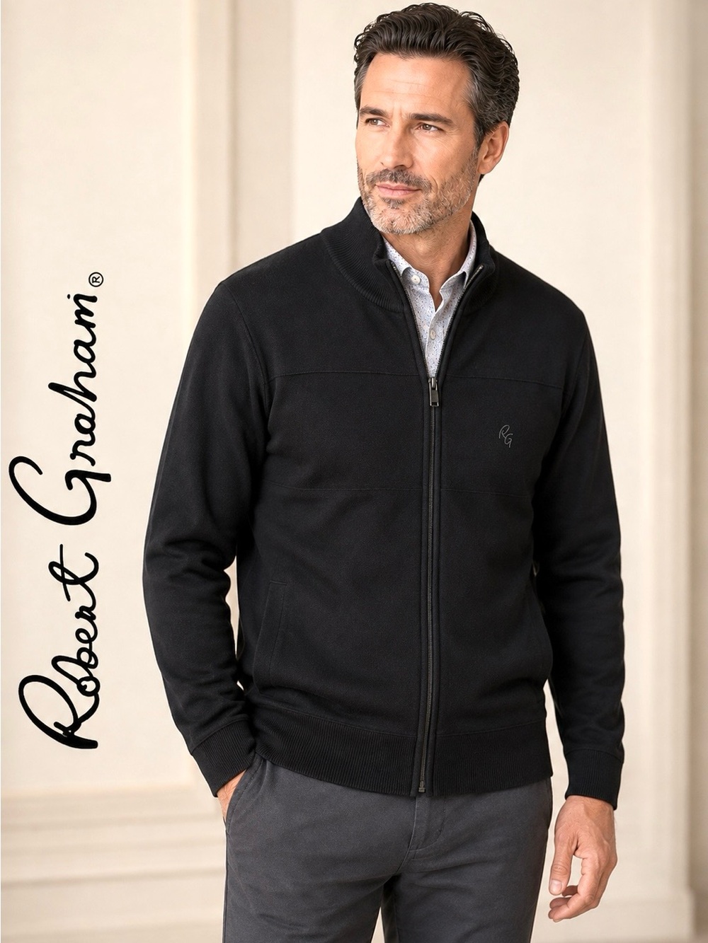 Robert Graham Black Full-Zip Knit Sweater